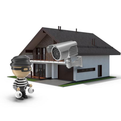 Einbrecher vor einem Haus 3D