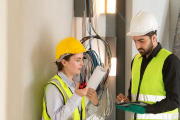 Zwei Elektroingenieure auf der Baustelle